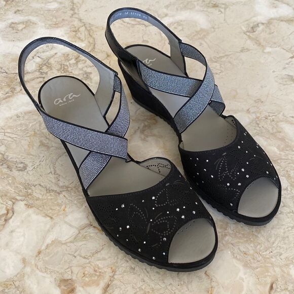 NWOT Ara Celia Leather Wedge Sandals - Picture 1 of 11